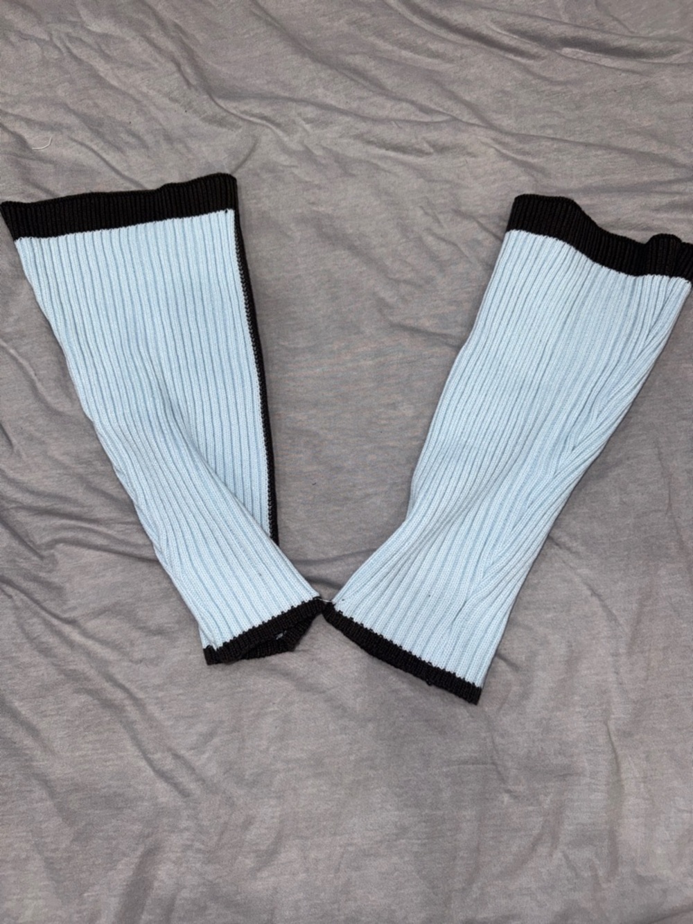 Light Blue Ribbed Leg Warmers with Black Trim